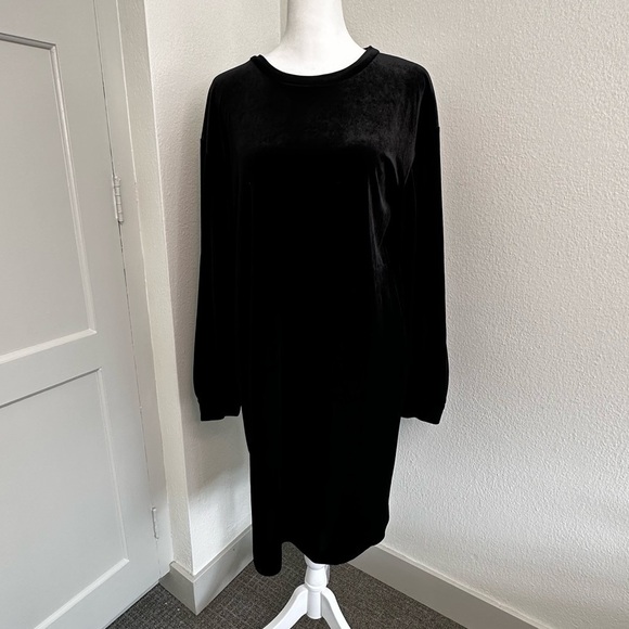 Dkny Women's Velvet Bubble Sleeve Dress Sz S Black - Picture 1 of 8